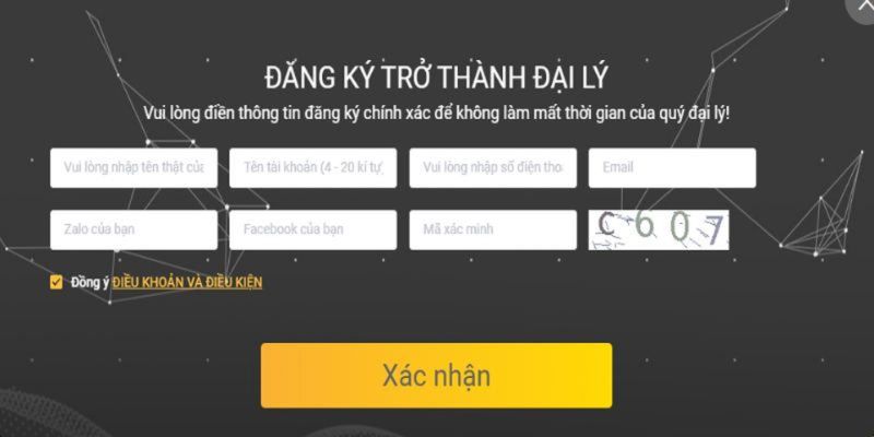 Điền đầy đủ thông tin đăng ký đại lý Xin88